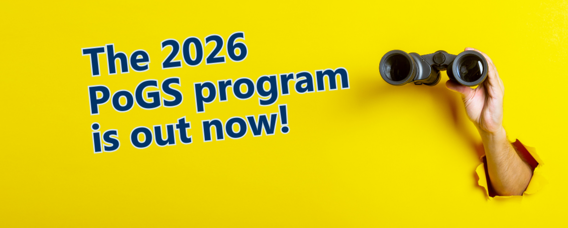 Picture with spyglass and text: PoGS Annual Program 2026 - PoGS Annual Program 2026