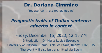 Preview Flyer von der Präsentation von Dr. Doriana Cimmino am 15.12.2023