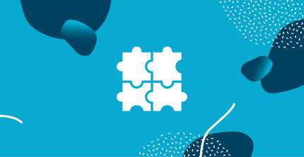 Praxiseinblicke & Vernetzung: weiße Puzzle-Teile auf blauem Hintergrund