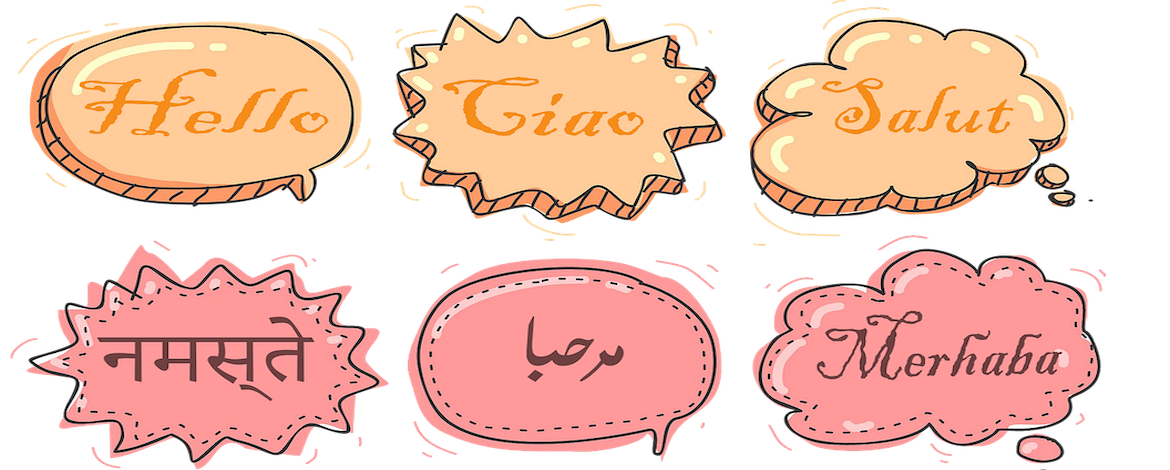 Speech Bubbles containing words in different languages - Multilingualism