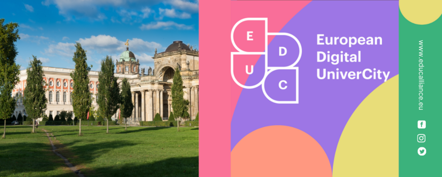 linke Hälfte: Campus Neues Palais, rechte Hälfte: EDUC Logo