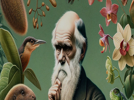 bärtiger Mann mit Pflanzen und Tieren