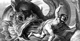 Aus der Legende: Jona wird vom Fisch  ausgespien | Abbildung: nach einem Druck von Cornelis Van Dalen (17. Jh.)