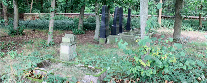 Reihe mit den wenigen in situ gebliebenen jüdischen Grabmalen Friedlands