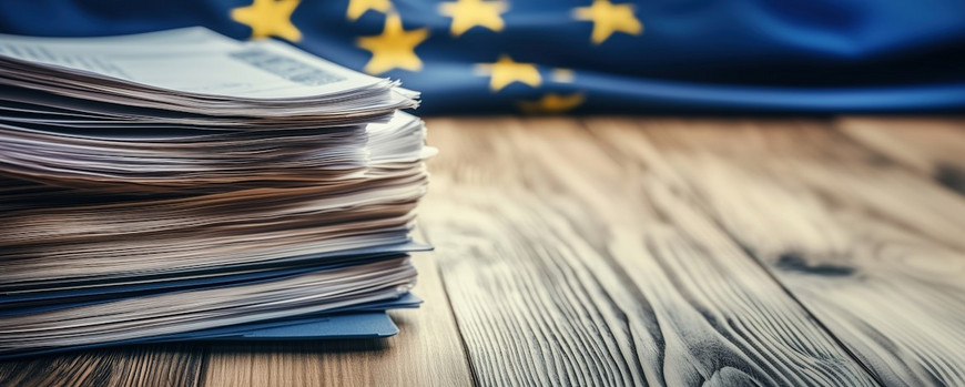 EU-Flagge mit Geldscheine im Vordergrund