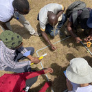 PhD students training a vegetation survey in a 1x1m quadrate