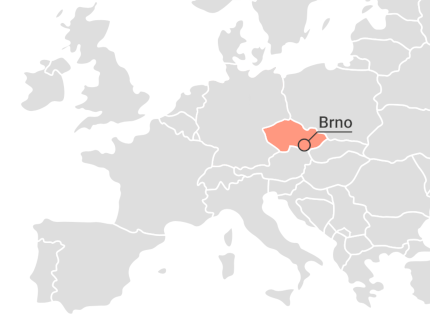 Es ist ein Ausschnitt einer Europakarte zu sehen, auf der Tschechien farblich hervorgehoben ist. Die Stadt Brno ist markiert. Das Bild stammt von EDUC.