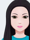 Avatar einer Frau mit langen schwarzen und glatten Haaren. Dunkle mandelförmige Augen, schmaler Mund und schmale Nase.