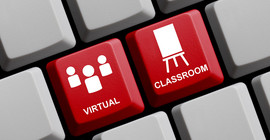 Eine Tastatur, auf der zwei Tasten rot gefärbt sind: Eine Taste für "Virtual", die andere für "Classroom".