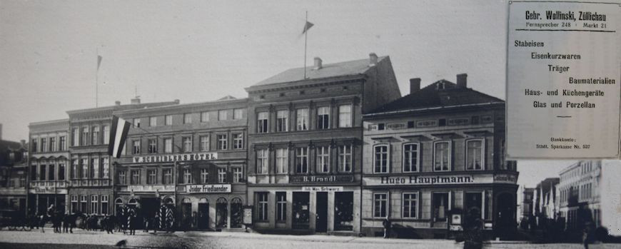 Markt von Züllichau 1899 mit Geschäftshaus Wollinski