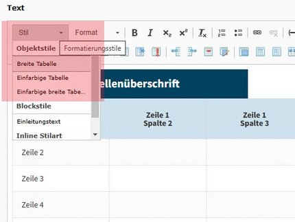 Auswahlmöglichkeiten der Formatierungsstile Auswahlmöglichkeiten der Formatierungsstile
