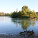 Car wreck at the northern Rhone near Lyon, looking on another island with forest