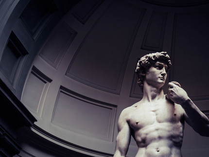 Auf dem Bild ist Hälfte der Skulptur "David" von Michelangelo zu sehen