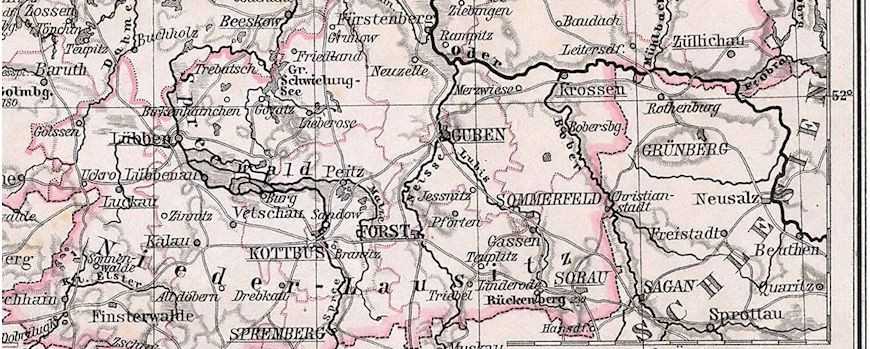 Ausschnitt Provinz Brandenburg 1905 mit Lage von Forst