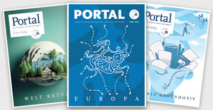 Die Cover der Portal-Ausgaben: Zwei 2024, Eins 2024 und Zwei 2023.