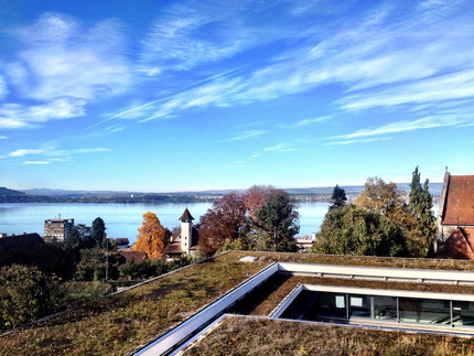 Blick vom Hautgebäude der Pädagogischen Hochschule Zug, Schweiz, auf den Zugersee