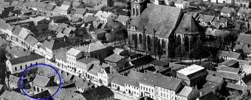 Synagoge im Zentrum von Gartz, aufgenommen vor 1938.