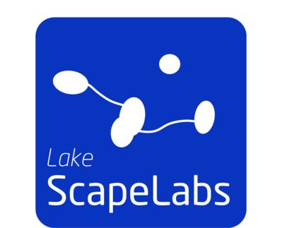 The picture shows the logo of lake scapelabs (landscape laboratory of 19 lakes in Mecklenburg West-Pomerania and Brandenburg)