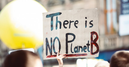 Jemand hält auf einer Fridays-for-Future-Demo eine Pappe hoch: "There is no Planet B"