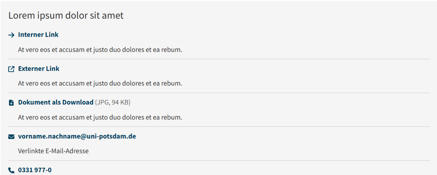 Beispielhafte Darstellung einer Link-Karte in der Inhaltsspalte. Beispielhafte Darstellung einer Link-Karte in der Inhaltsspalte.