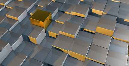 densely stacked metallic cubes with golden luster