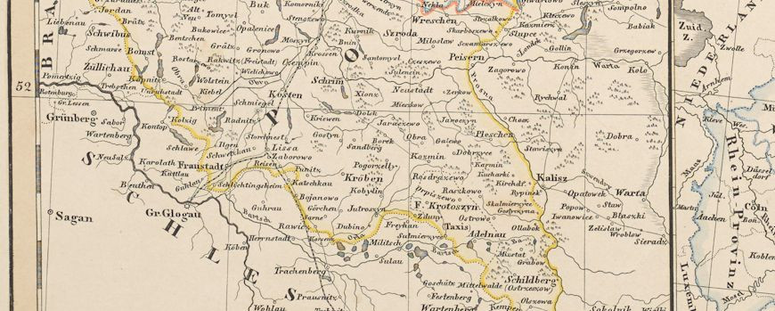 Ausschnitt Provinz Posen 1859 mit der Lage von Unruhstadt