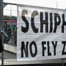 A political banner declaring Schiphol a No Fly Zone