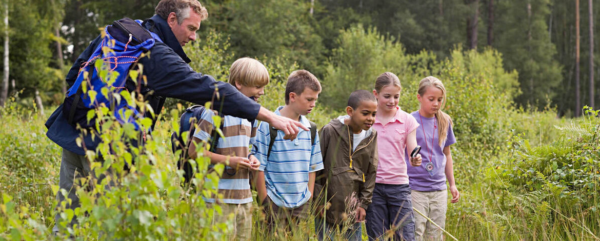 Lehrer und Schüler auf der Wiese - 