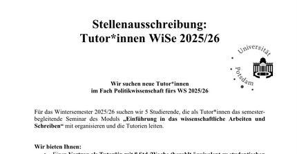 Bild der Stellenausschreibung für Tutor*innen