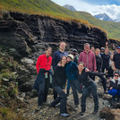 Group in front of a former glacial lake with lake sediments and peat