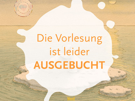 Auf dem Bild steht der Hinweis "Die Vorlesung ist leider ausgebucht". Im Hintergrund: Lars, der kleine Eisbär