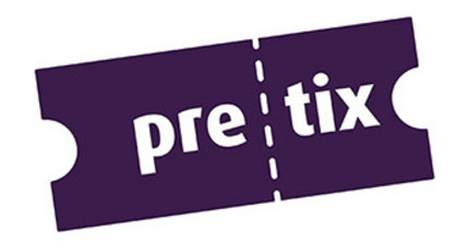Violette Grafik eines Tickets mit weißer Aufschrift pretix