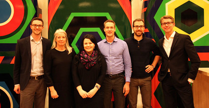 Das Foto zeigt von links nach rechts Anselm Geiger, Tina Thomsen, Silvana Seppä, Jonas Krebs, Wulf Bickenbach und Gordon Grill. Foto: Jacob Hille