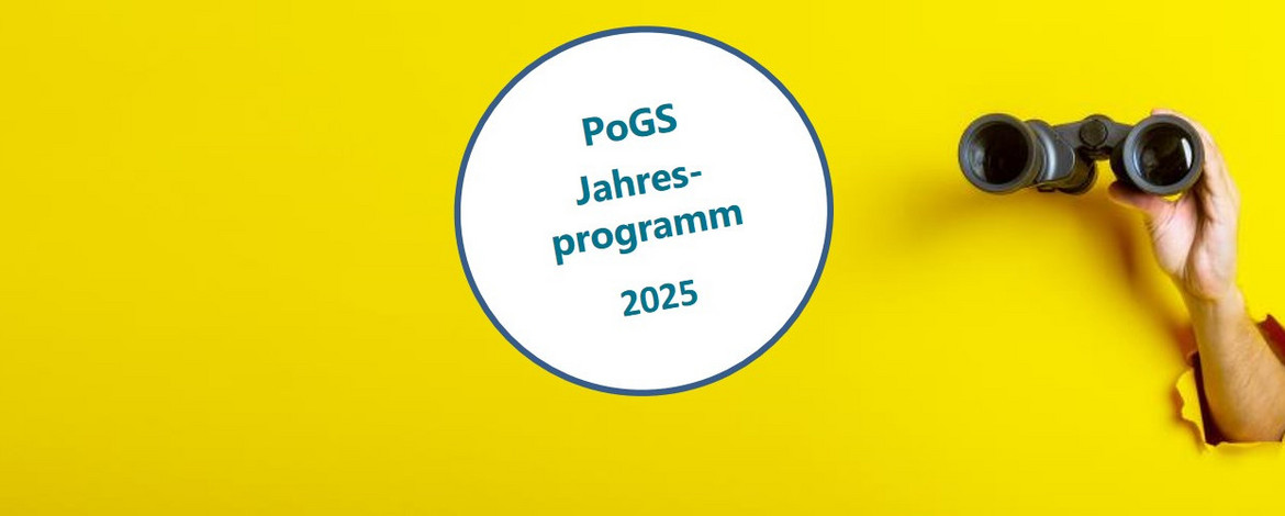 Bild mit Fernrohr und beschrifteter Sprechblase: PoGS-Jahresprogramm 2025 - PoGS Jahresprogramm 2025