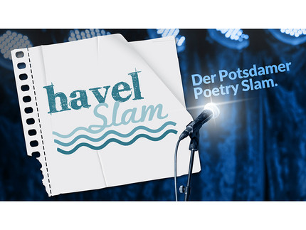 Grafik aus blauem Hintergrund und Notizzettel mit Aufschrift Havel Slam